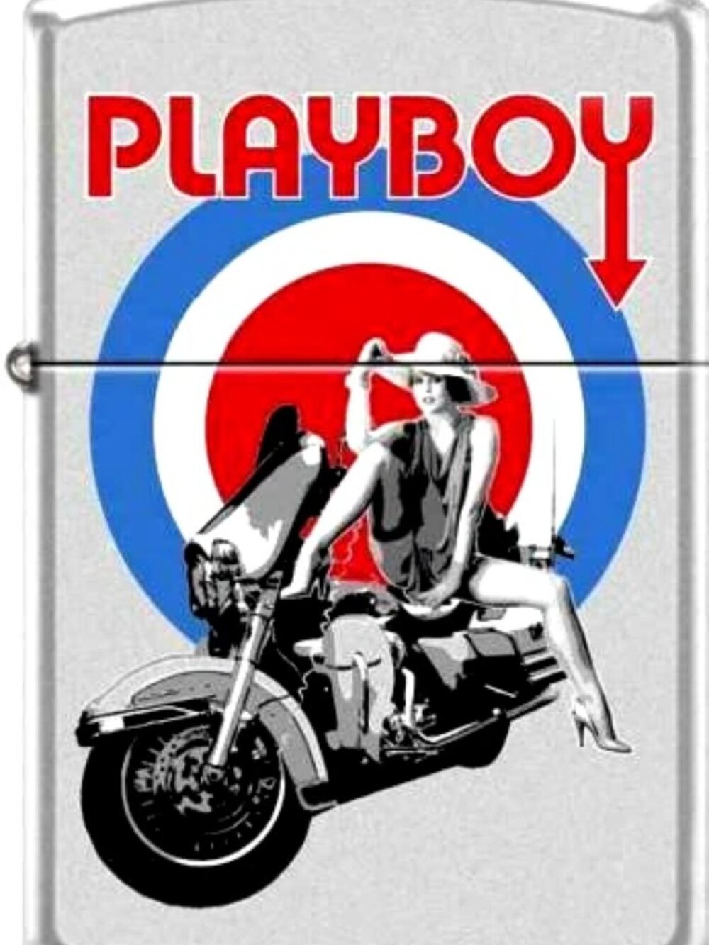 Playboy Bullseye Woman on Motorcycle Satin Chrome Zippo Lighter